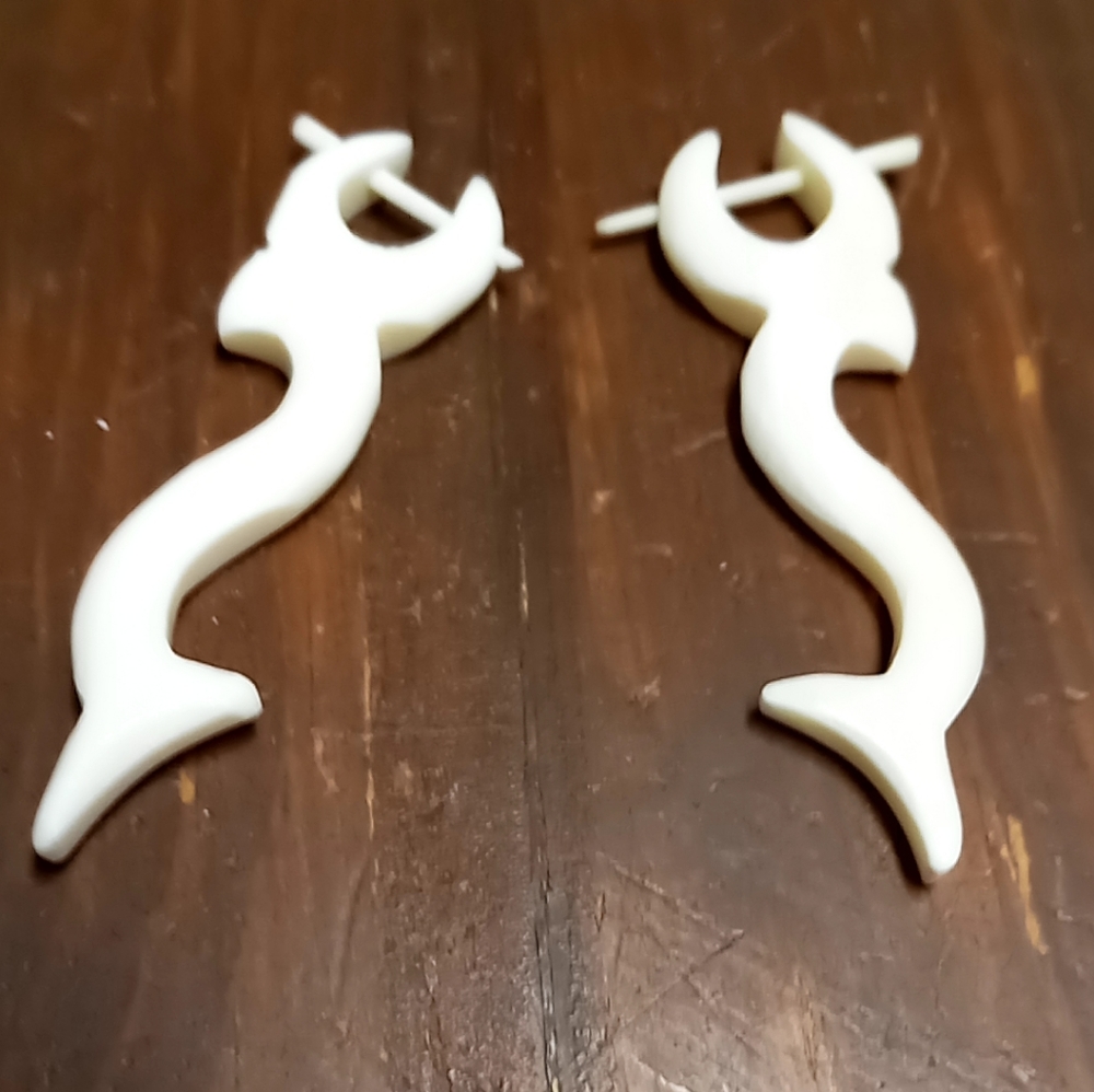 Handcarved BONE Earrings 2.25in
